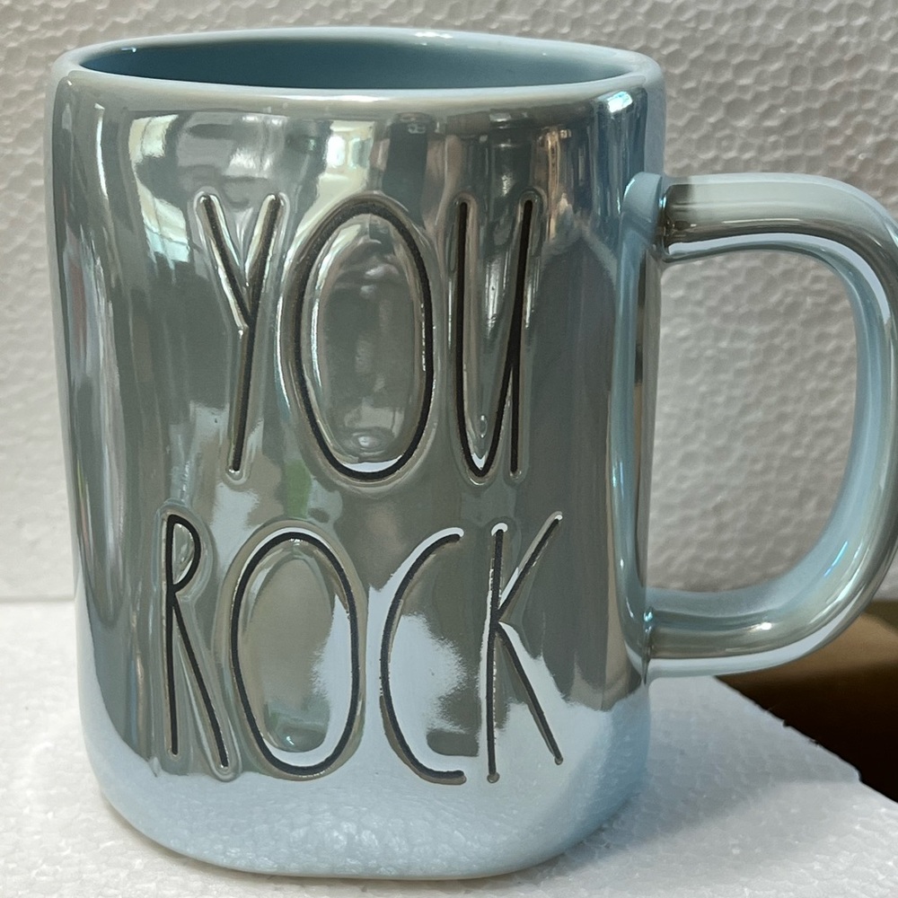 Rae Dunn “You Rock” blue iridescent mug